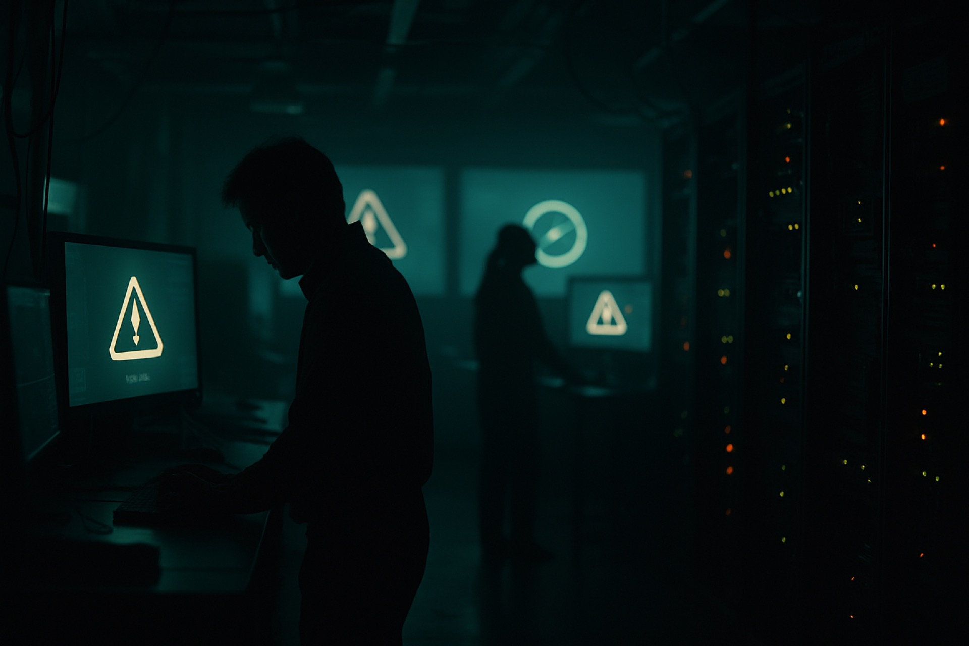 OpenAI engineers pause in a dim lab