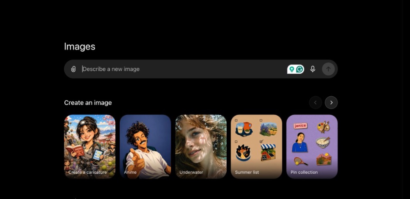 ChatGPT AI image generation interface for creating and editing images from text prompts